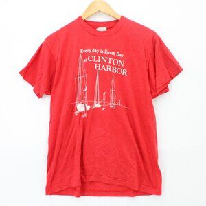 Vintage DUX Shirt Womens Red Short Sleeve Clinton Harbor Graphic Logo Small S